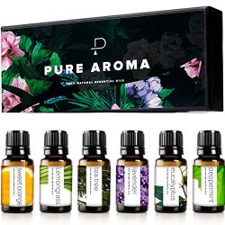 Essential oils by PURE AROMA 100% Pure Therapeutic Grade Oils kit- Top 6 Aromatherapy Oils Gift  ...