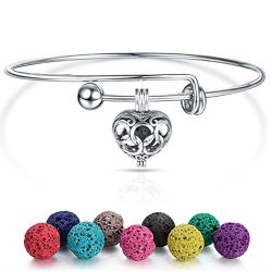 Heart Aromatherapy Essential Oil Diffuser Bracelet Expandable Wire Bangle with Lava Beads
