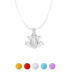 18″ Silver Tones Frog Locket Perfume Fragrance Essential Oil Aromatherapy Diffuser Charms  ...