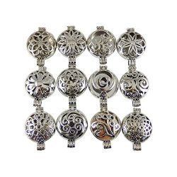 Wholesales 12pcs Mixed Silver 32mm Round Aromatherapy Pendant Locket Essential Oil Diffuser Necklace